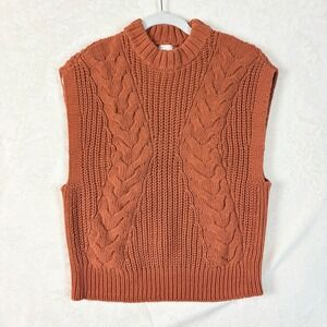 A New Day Sweater Vest Women Sz Small Rust Orange Cable Knit Mock Neck Academia